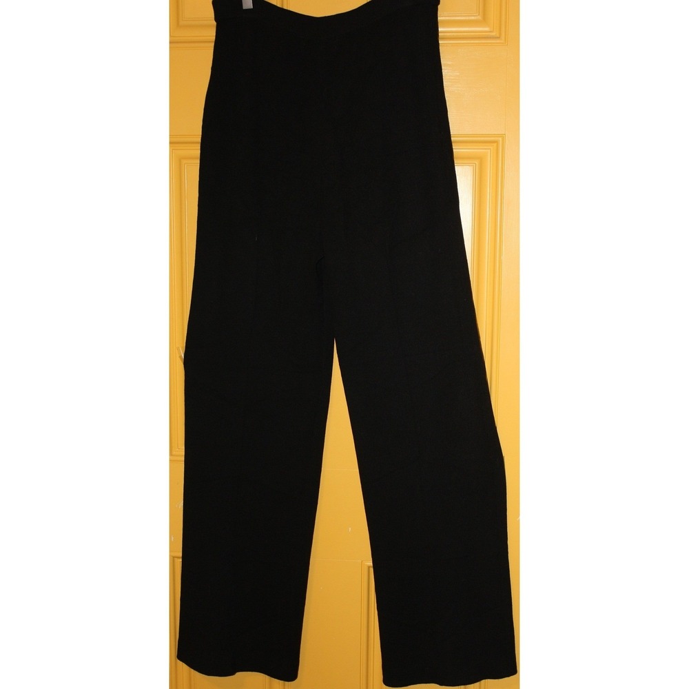 St John Collection Marie Gray Black Knit‎ Wide Leg Pants SZ 10 Stretches Luxury
